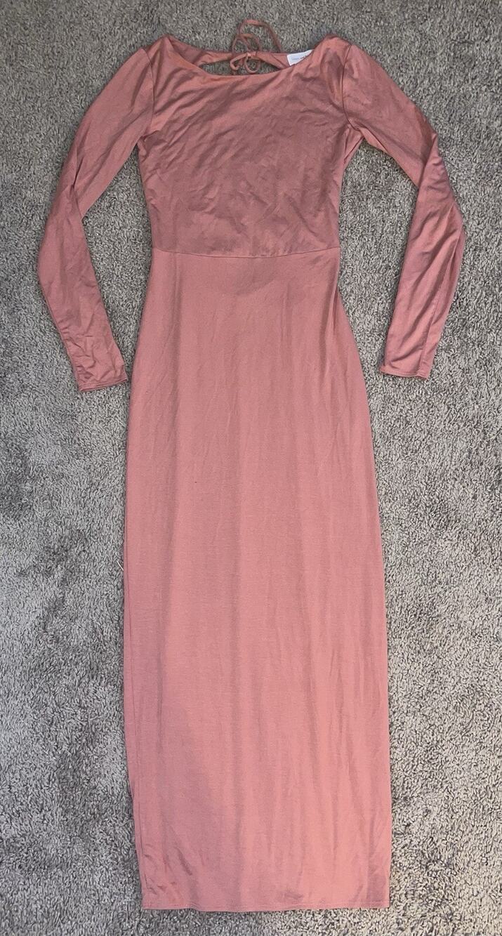 Lovers + Friends Maxi Oakley Open Back Long Sleeve Dress In Rose Pink Size Small